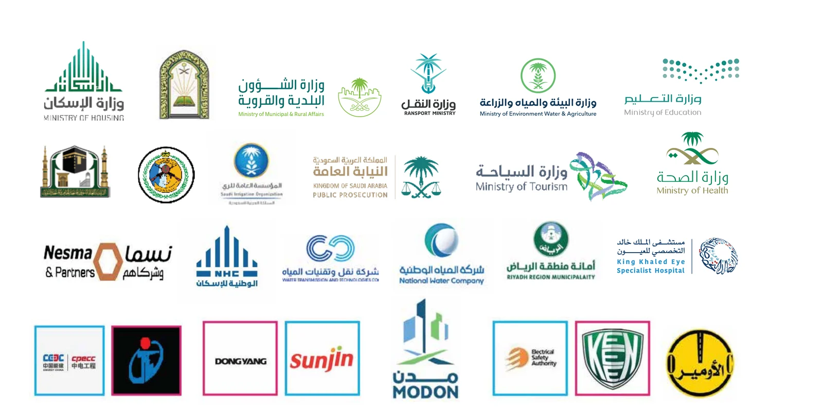 شركاء شركة الخط الذهبي للمقاولات: وزارة الإسكان، وزارة الشؤون البلدية والقروية، وزارة النقل، وزارة البيئة والمياه والزراعة، وزارة التعليم، وزارة الصحة، شركة المياه الوطنية، أمانة منطقة الرياض، هيئة المدن الصناعية مدن، الوطنية للإسكان، نسما وشركاهم